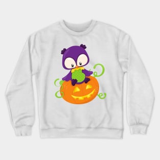 Halloween Owl, Cute Owl, Purple Owl, Pumpkin Crewneck Sweatshirt